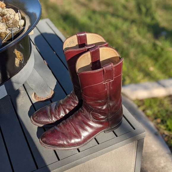 Worn in Boots Justin Style Auburn Brown Leather - Picture 7 of 9